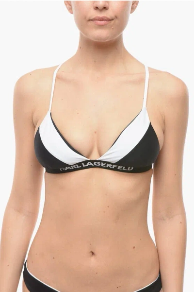 KARL LAGERFELD TWO-TONE TRIANGLE BIKINI TOP WITH CROSSED ON THE BACK