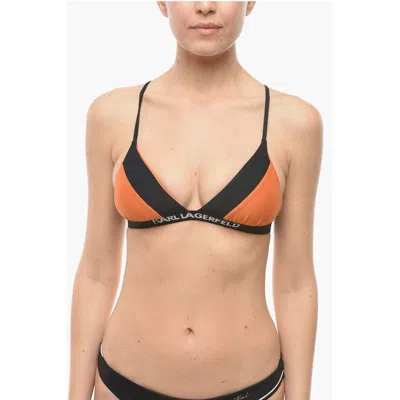 Karl Lagerfeld Two-tone Triangle Bikini Top With Crossed On The Women's Back In Multi
