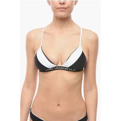 Karl Lagerfeld Two-tone Triangle Bikini Top With Crossed On The Back In Black