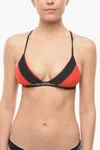 Karl Lagerfeld Two-tone Triangle Bikini Top With Logoed Band In Multi