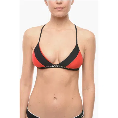KARL LAGERFELD TWO-TONE TRIANGLE BIKINI TOP WITH LOGOED WOMEN'S BAND