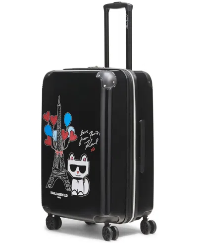 Karl Lagerfeld Up In Paris Medium Upright Suitcase In Black