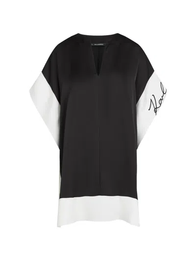 Karl Lagerfeld V-neck Colourblock Mini Dress In Black
