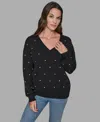 Karl Lagerfeld V-neck Diamond Pattern Sweater In Black