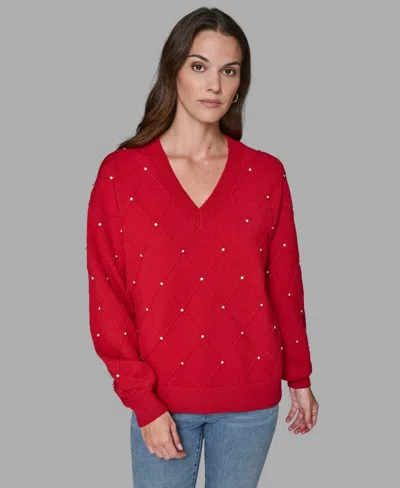 KARL LAGERFELD V-NECK DIAMOND PATTERN SWEATER