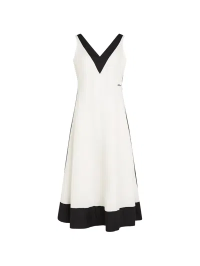 Karl Lagerfeld V-neck Midi Dress In White