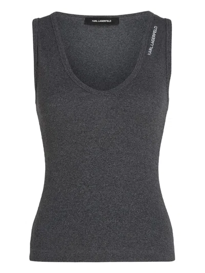 Karl Lagerfeld V-neck Ribbed Tank Top In Grey