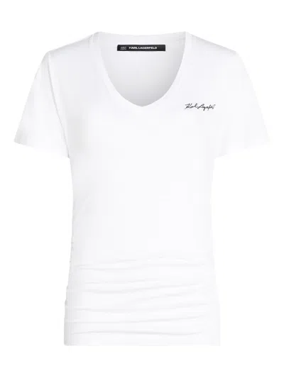 Karl Lagerfeld V-neck Ruched T-shirt In White