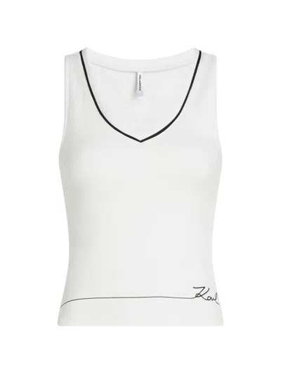 Karl Lagerfeld V-neck Signature Lounge Tank Top In White