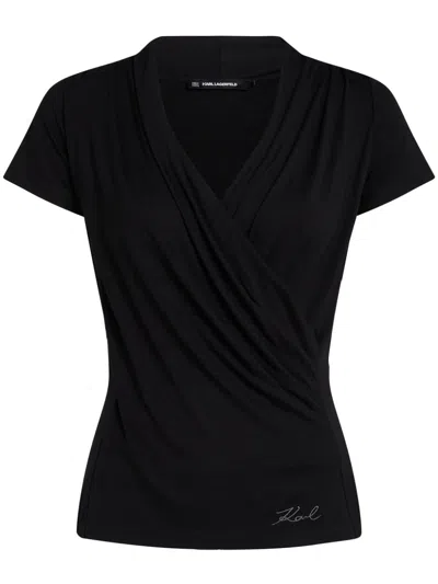 Karl Lagerfeld V-neck T-shirt In Black