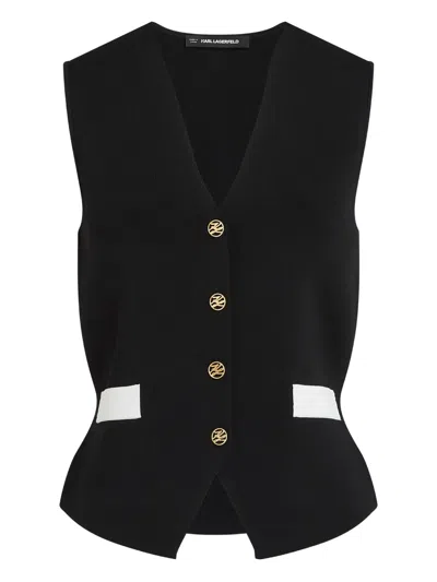 Karl Lagerfeld V-neck Vest In Black