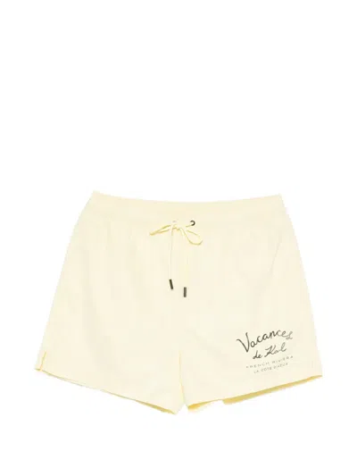 Karl Lagerfeld Vacances Slogan-print Drawstring Swim Shorts In Neutral