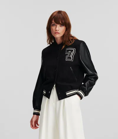 Karl Lagerfeld Varsity Bomber Jacket In Black