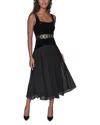 Karl Lagerfeld Velvet & Chiffon Midi Dress In Black