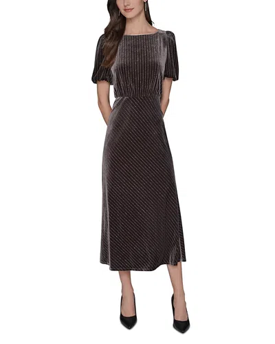 KARL LAGERFELD VELVET PINSTRIPED MIDI DRESS