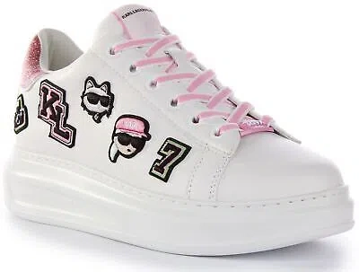 Pre-owned Karl Lagerfeld Versity Patch Womens Sneakers In White Pink Size Us 5