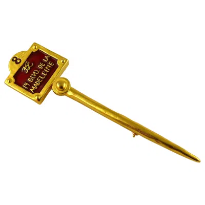 Pre-owned Karl Lagerfeld Vintage 14 Blvd De La Madeleine Parisian Street Sign Brooch In Orange