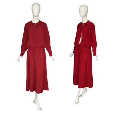Pre-owned Karl Lagerfeld Vintage 1990s Red 100% Silk Oversized Dress Blouse Coat Or Tunic