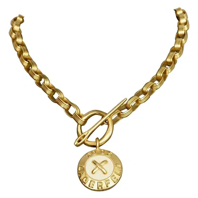 Pre-owned Karl Lagerfeld Vintage 1995  Logo Button And Needle Chain Necklace In Brown