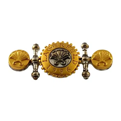 Pre-owned Karl Lagerfeld Vintage 1996  Iconic Fan Medallion Brooch In Brown