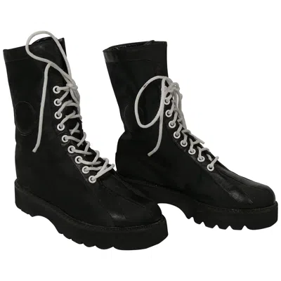 Pre-owned Karl Lagerfeld Vintage Black Lace Up Combat Boots