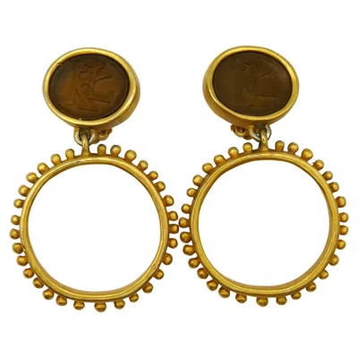 Pre-owned Karl Lagerfeld Vintage Cameo Logo Hoop Earrings In Multi