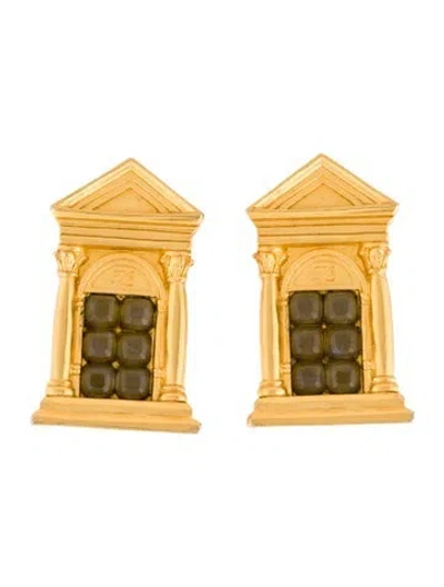 Pre-owned Karl Lagerfeld Vintage Crystal Greek Temple Clip-on Earrings In Multi