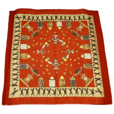 Pre-owned Karl Lagerfeld Vintage Delicacies Print Wool And Silk Shawl In Red