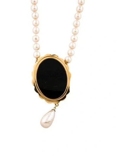 Pre-owned Karl Lagerfeld Vintage Faux Pearl & Glass Pendant Necklace, 39.5" In Multi