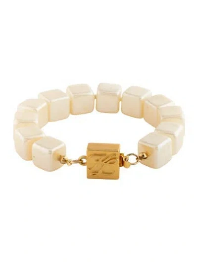 Pre-owned Karl Lagerfeld Vintage Faux Pearl Bead Bracelet, 7" In White