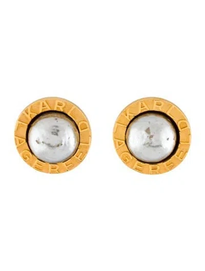 Pre-owned Karl Lagerfeld Vintage Faux Pearl Clijp-on Earrings In Multicolor