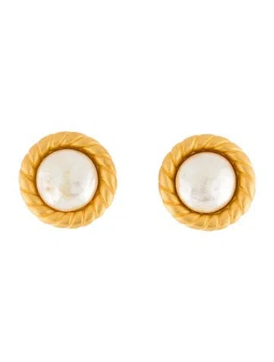 Pre-owned Karl Lagerfeld Vintage Faux Pearl Clip On Earrings In Multi