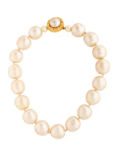 Pre-owned Karl Lagerfeld Vintage Faux Pearl Collar Necklace, 17" In White
