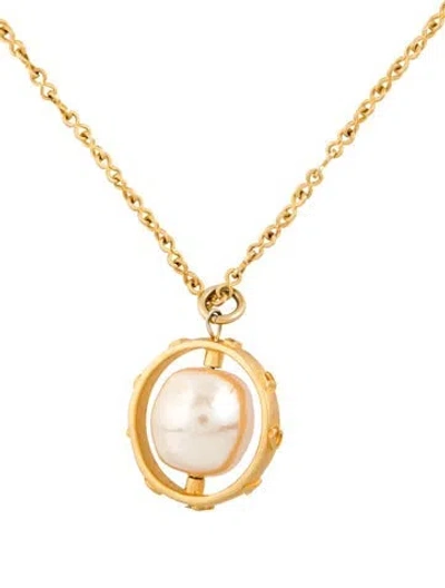 Pre-owned Karl Lagerfeld Vintage Faux Pearl Pendant Necklace, 44" In Multicolor