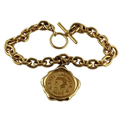 Pre-owned Karl Lagerfeld Vintage Huge  Wax Seal Logo Coin Medallion Necklace In Brown
