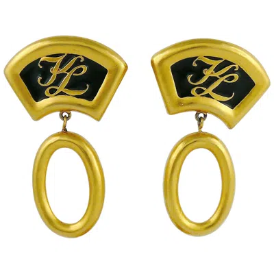 Pre-owned Karl Lagerfeld Vintage Iconic Fan Dangling Earrings In Brown