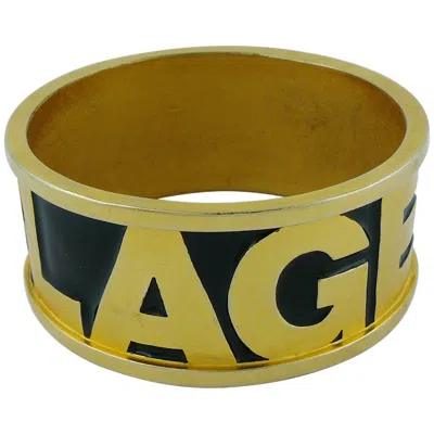 Pre-owned Karl Lagerfeld Vintage Iconic Gold Tone And Black Enamel Cuff Bracelet
