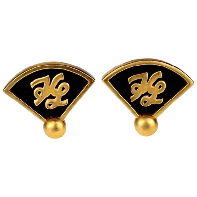 Pre-owned Karl Lagerfeld Vintage Iconic  Kl Logo Fan Earrings In Brown