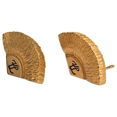 Pre-owned Karl Lagerfeld Vintage Iconic  Logo Fan Textured Earrings In Brown