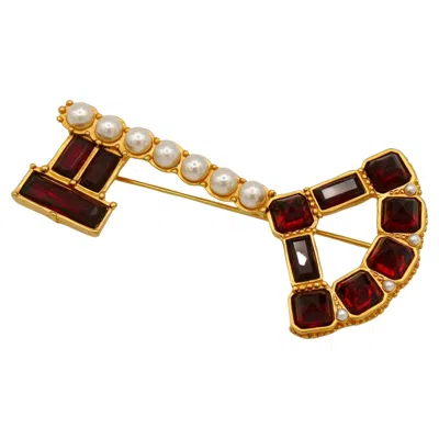 Pre-owned Karl Lagerfeld Vintage Jewelled Key Brooch In Multi