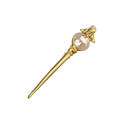 Pre-owned Karl Lagerfeld Vintage  Angel Pearl Long Sceptre Brooch In Sand