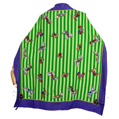 Pre-owned Karl Lagerfeld Vintage  Carousel Striped Silk Scarf In Blue