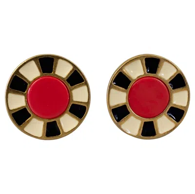 Pre-owned Karl Lagerfeld Vintage  Casino Chip Enamel Novelty Earrings In Multi