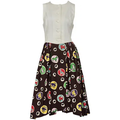 Pre-owned Karl Lagerfeld Vintage  Colorful Logo Print Pleated Sleeveless Dress In Black
