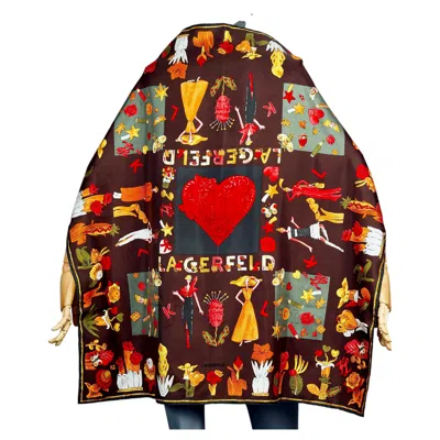 Pre-owned Karl Lagerfeld Vintage  Fashion Ladies Heart And Floral Art Silk Scarf In Black