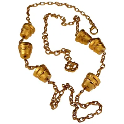 Pre-owned Karl Lagerfeld Vintage  Flower Pot Gardening Novelty Necklace In Brown