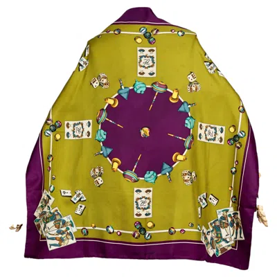 Pre-owned Karl Lagerfeld Vintage  "games Of Chance" Vibrant Silk Scarf In Brown