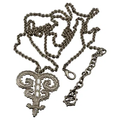 Pre-owned Karl Lagerfeld Vintage  Gothic Fleur De Lys Rhinestone Necklace In Brown