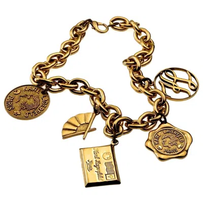 Pre-owned Karl Lagerfeld Vintage  Iconic Logo Multi Charm Necklace In Sand