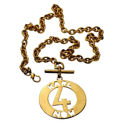 Pre-owned Karl Lagerfeld Vintage  "karl 4 Now" Cutout Medallion Necklace In Sand
